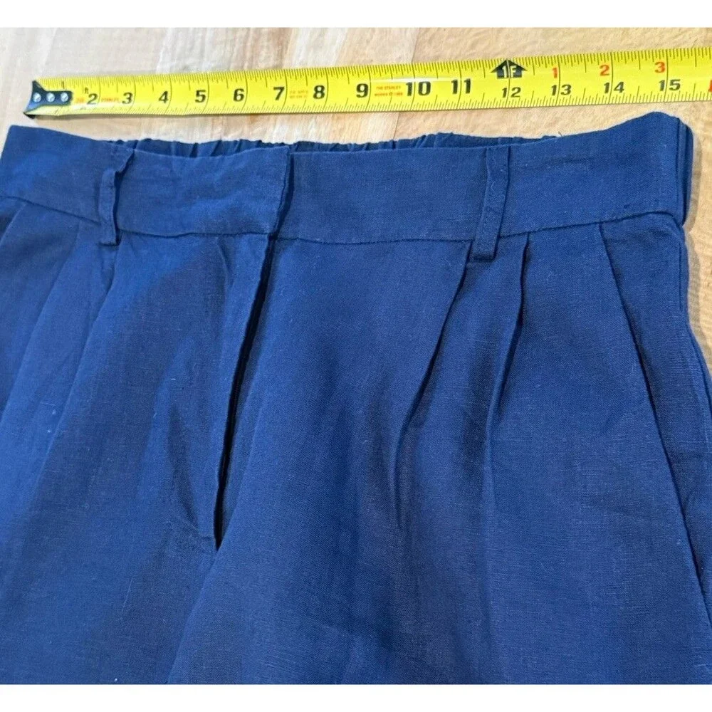 Quince 100% European Linen Navy Blue Pleated Trousers Women Sz 12 High Rise EUC